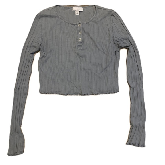Topshop Light Blue/grey Ribbed Henley Crop Top - US 6 - Picture 1 of 5